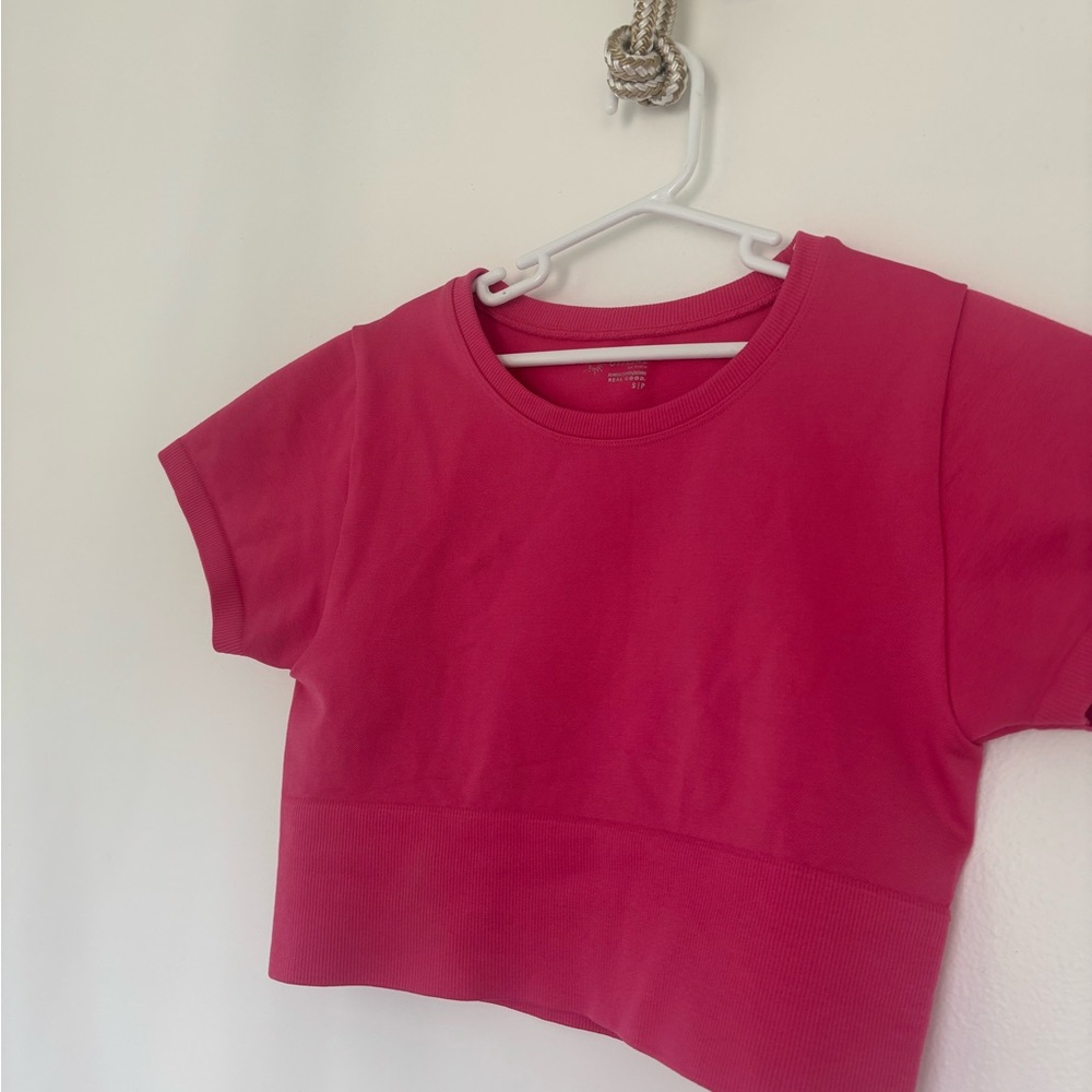 Aerie Offline Pink Short Sleeve Cropped Tee